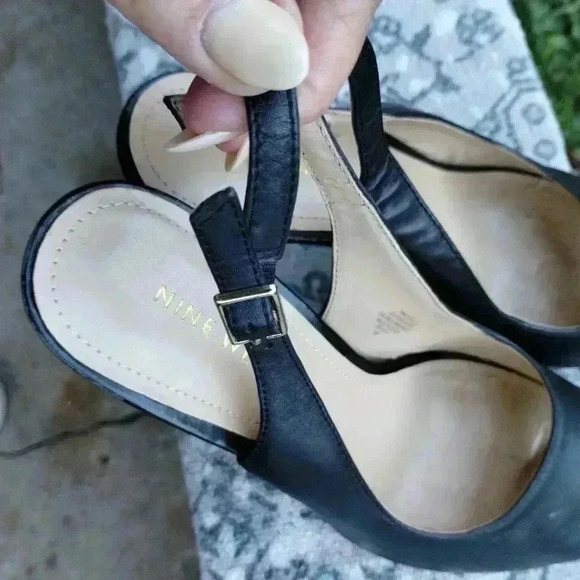 Nine West Snowball Heels Slingback Pump in Black Open Toe/Peep-toe - Picture 7 of 10